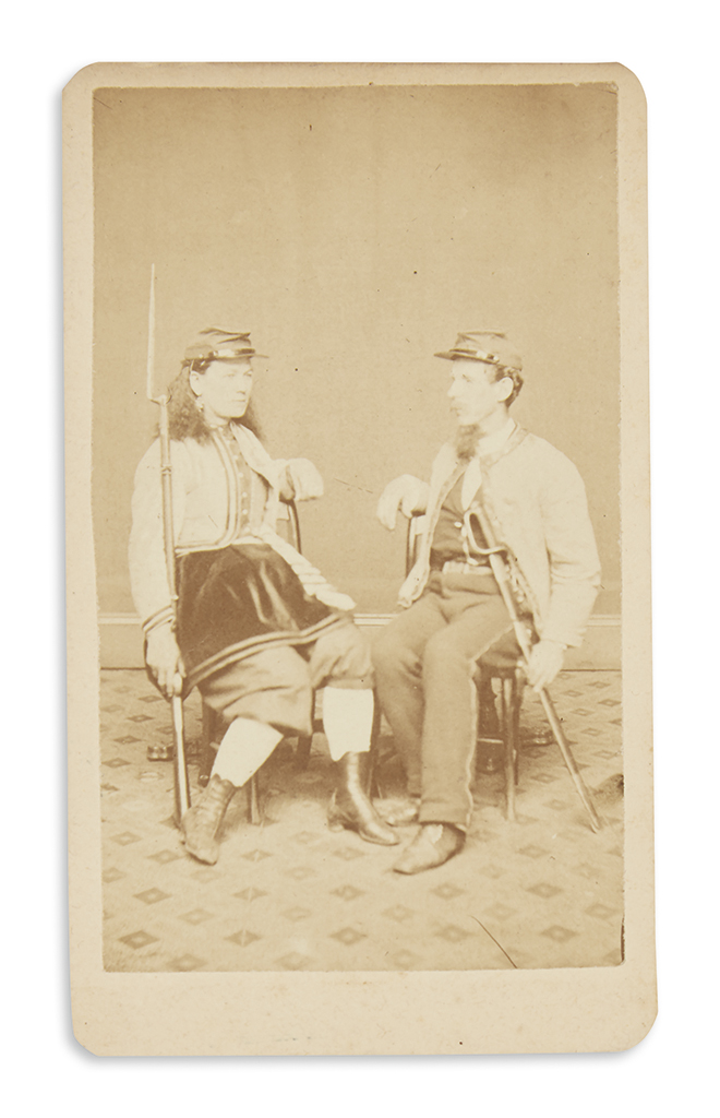 (CIVIL WAR--PHOTOGRAPHS.) Carte-de-visite of Kady Brownell and her husband Robert, both veterans of the 1st Rhode Island Infantry.